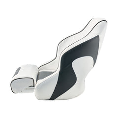 Boat Seat, High Backrest, Flip Up Boat Seat Captain Bucket Seat with Thickened Sponge Cushion & Waterproof PVC Leather, Ergonomic Design, Folding Boat Seat for Boats, Yachts, Ships, White & Grey