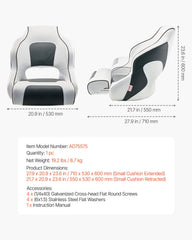 Boat Seat, High Backrest, Flip Up Boat Seat Captain Bucket Seat with Thickened Sponge Cushion & Waterproof PVC Leather, Ergonomic Design, Folding Boat Seat for Boats, Yachts, Ships, White & Grey