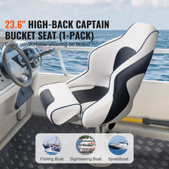 Captain Bucket Seat Boat Seat, Flip Up Boat Seat, with Thickened Sponge Padding, Flip-up Bolster Boat Captain Chair for Fishing Boat, Sightseeing Boat, Speedboat, Canoe, 1-Piece