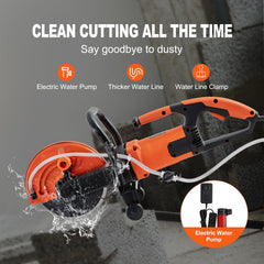 Electric Concrete Saw, 9 in, 2000 W 15 A Motor Circular Saw Cutter with 3.5 in Cutting Depth, Wet/Dry Disk Saw Cutter Includes Water Line, Pump and Blade, for Stone, Brick