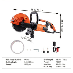 Electric Concrete Saw, 9 in, 2000 W 15 A Motor Circular Saw Cutter with 3.5 in Cutting Depth, Wet/Dry Disk Saw Cutter Includes Water Line, Pump and Blade, for Stone, Brick