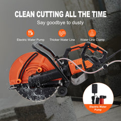 Electric Concrete Saw, 16 in, 2800 W 15 A Motor Circular Saw Cutter with Max. 6 in Adjustable Cutting Depth, Wet Disk Saw Cutter Includes Water Line, Pump and Blade, for Stone, Brick