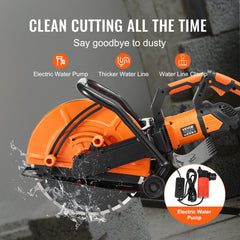 Electric Concrete Saw, 16 in, 2800 W 15 A Motor Circular Saw Cutter with Max. 6 in Adjustable Cutting Depth, Wet Disk Saw Cutter Includes Water Line, Pump and Blade, for Stone, Brick