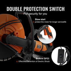 Electric Concrete Saw, 16 in, 2800 W 15 A Motor Circular Saw Cutter with Max. 6 in Adjustable Cutting Depth, Wet Disk Saw Cutter Includes Water Line, Pump and Blade, for Stone, Brick