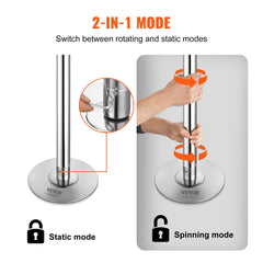 Professional Dancing Pole, Spinning Static Dancing Pole Kit, Portable Removable Pole, 45mm Heavy-Duty Stainless Steel Pole, Height Adjustable Fitness Pole, for Exercise Home Club Gym, Silver