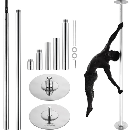 Professional Dancing Pole, Spinning Static Dancing Pole Kit, Portable Removable Pole, 45mm Heavy-Duty Stainless Steel Pole, Height Adjustable Fitness Pole, for Exercise Home Club Gym, Silver