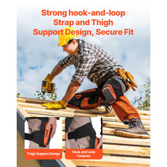 Knee Pads for Work, Extended Heavy Duty Construction Knee Pads with 2 Extension Straps, Anti-slip Foam Gel Knee Pads, Men & Women, for Gardening Flooring Roofing and Cleaning, Black and Orange