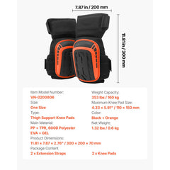 Knee Pads for Work, Extended Heavy Duty Construction Knee Pads with 2 Extension Straps, Anti-slip Foam Gel Knee Pads, Men & Women, for Gardening Flooring Roofing and Cleaning, Black and Orange