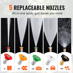 1/4'' High Pressure Washer Gun 4350PSI Power Wash Foam Spray w/ Nozzle