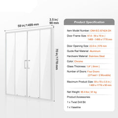 Semi-frameless Double Sliding Shower Door SGCC Tempered Glass 1/4" Chrome