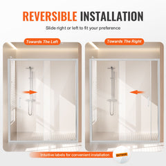 Semi-frameless Shower Door 57.7-59" x 70" SGCC Tempered Glass 1/4" Chrome