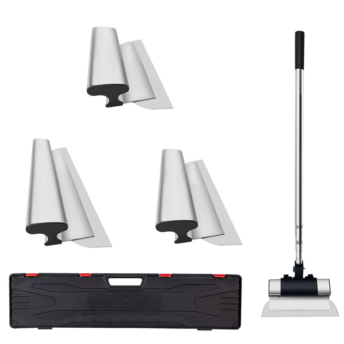 Skimming Blade Set,10"+16"+24" Blades + 35"-78" Extension Handle，European Stainless Steel Construction Knife, Aluminum Blade Profile Smoothing Knockdown Spatula for Gyprock/Drywall/Wall-Boa