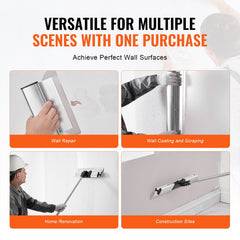 Drywall Skimming Blade Set, 10/16/24/32/40 in Skimming Blades + 34-81.6 in Extension Handle Pole, Stainless Steel Knife Professional Skim Coat Tools, for Gyprock/WallBoard/Plasterboard