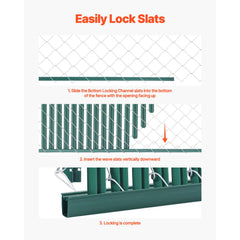 Bottom Locking Privacy Slats, Single-Wall Vertical Bottom-Locking Slats for Chain-Link Fence, High-Density HDPE Chain Link Slats Ideally Fit 1.2 m High Fence for Garden Farm Sports Field(Green)