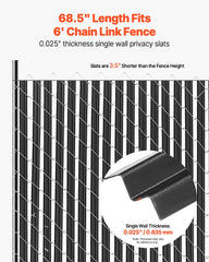 Bottom Locking Privacy Slats, Single-Wall Vertical Bottom-Locking Slats for Chain-Link Fence, High-Density HDPE Chain Link Slats Ideally Fit 1.8 m High Fence for Garden Farm Sports Field(Black)
