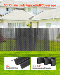 Bottom Locking Privacy Slats, Single-Wall Vertical Bottom-Locking Slats for Chain-Link Fence, High-Density HDPE Chain Link Slats Ideally Fit 1.8 m High Fence for Garden Farm Sports Field(Black)