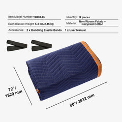 Moving Blankets, 2032 x 1829 mm, 29.5 kg/dz, 12 Packs, Professional Non-Woven & Recycled Cotton Packing Blanket, Heavy Duty Mover Pads for Protecting Furniture, Floors, Appliances, Blue/Orange