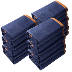 Moving Blankets, 2032 x 1829 mm, 29.5 kg/dz, 12 Packs, Professional Non-Woven & Recycled Cotton Packing Blanket, Heavy Duty Mover Pads for Protecting Furniture, Floors, Appliances, Blue/Orange