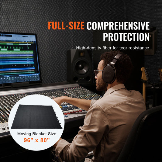 Sound Dampening Blanket, 2438 x 2032 mm Extra Large Studio Grommeted Soundproof Blanket with Grommets, Light Blocker for Door Acoustic Noise Blocking Blanket Studio Sound Absorption Sheet, Black