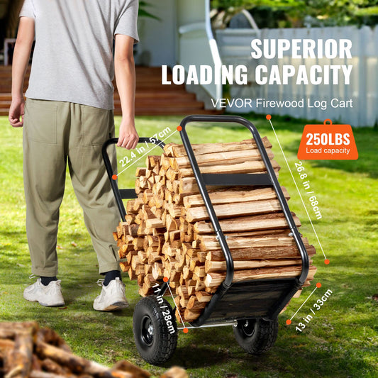 Firewood Log Cart Wood Mover Hauler 250 lbs Capacity on PU Wheels Dolly