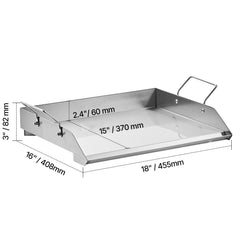 Stainless Steel Griddle, 18x16 inch Universal Flat Top Rectangular Plate, Gas Grill Griddle for BBQ Grill, Teppanyaki, Portable Family Cookware with Handle, for Camping Tailgating Party