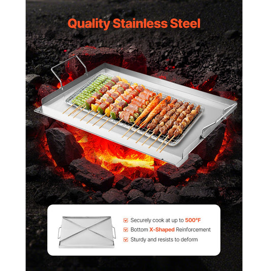Stainless Steel Griddle, 23x16 inch Universal Flat Top Rectangular Plate, Gas Grill Griddle for BBQ Grill, Teppanyaki, Portable Family Cookware with Handle, for Camping Tailgating Party