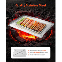 Stainless Steel Griddle, 23x16 inch Universal Flat Top Rectangular Plate, Gas Grill Griddle for BBQ Grill, Teppanyaki, Portable Family Cookware with Handle, for Camping Tailgating Party