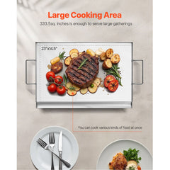 Stainless Steel Griddle, 23x16 inch Universal Flat Top Rectangular Plate, Gas Grill Griddle for BBQ Grill, Teppanyaki, Portable Family Cookware with Handle, for Camping Tailgating Party