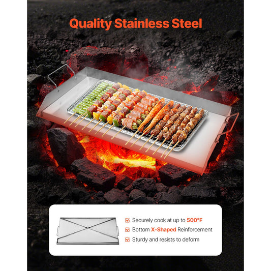 Stainless Steel Griddle, 32x16 inch Universal Flat Top Rectangular Plate, Gas Grill Griddle for BBQ Grill, Teppanyaki, Portable Family Cookware with Handle, for Camping Tailgating Party