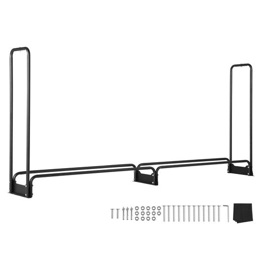 Firewood Rack with Waterproof Cover, 257 x 36 x 117 cm Outdoor Firewood Holder, 660lb Weight Capacity, 1/2 Cord Log Holder, Half-Covered, Powder-coated Wood Storage Rack for Fireplace Deck