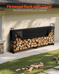 VEVOR Firewood Rack with Waterproof Cover, 257 x 36 x 117 cm Outdoor Firewood Holder, 660lb Weight Capacity, 1/2 Cord Log Holder, Half-Covered, Powder-coated Wood Storage Rack for Fireplace Deck