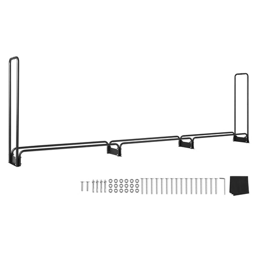 Firewood Rack with Waterproof Cover, 383 x 36 x 117 cm Outdoor Firewood Holder, 660lb Weight Capacity, 1/2 Cord Log Holder, Half-Covered, Powder-coated Wood Storage Rack for Fireplace Deck
