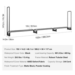 Firewood Rack with Waterproof Cover, 383 x 36 x 117 cm Outdoor Firewood Holder, 660lb Weight Capacity, 1/2 Cord Log Holder, Half-Covered, Powder-coated Wood Storage Rack for Fireplace Deck