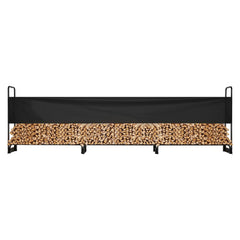 Firewood Rack with Waterproof Cover, 383 x 36 x 117 cm Outdoor Firewood Holder, 660lb Weight Capacity, 1/2 Cord Log Holder, Half-Covered, Powder-coated Wood Storage Rack for Fireplace Deck