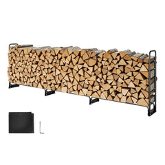 VEVOR Firewood Rack with Waterproof Cover, 383 x 36 x 117 cm Outdoor Firewood Holder, 660lb Weight Capacity, 1/2 Cord Log Holder, Half-Covered, Powder-coated Wood Storage Rack for Fireplace Deck