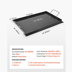 Carbon Steel Griddle, 24x16 inch Universal Flat Top Rectangular Plate, Gas Grill Griddle for BBQ Grill, Teppanyaki, Portable Family Cookware with Handle, for Camping Tailgating Party
