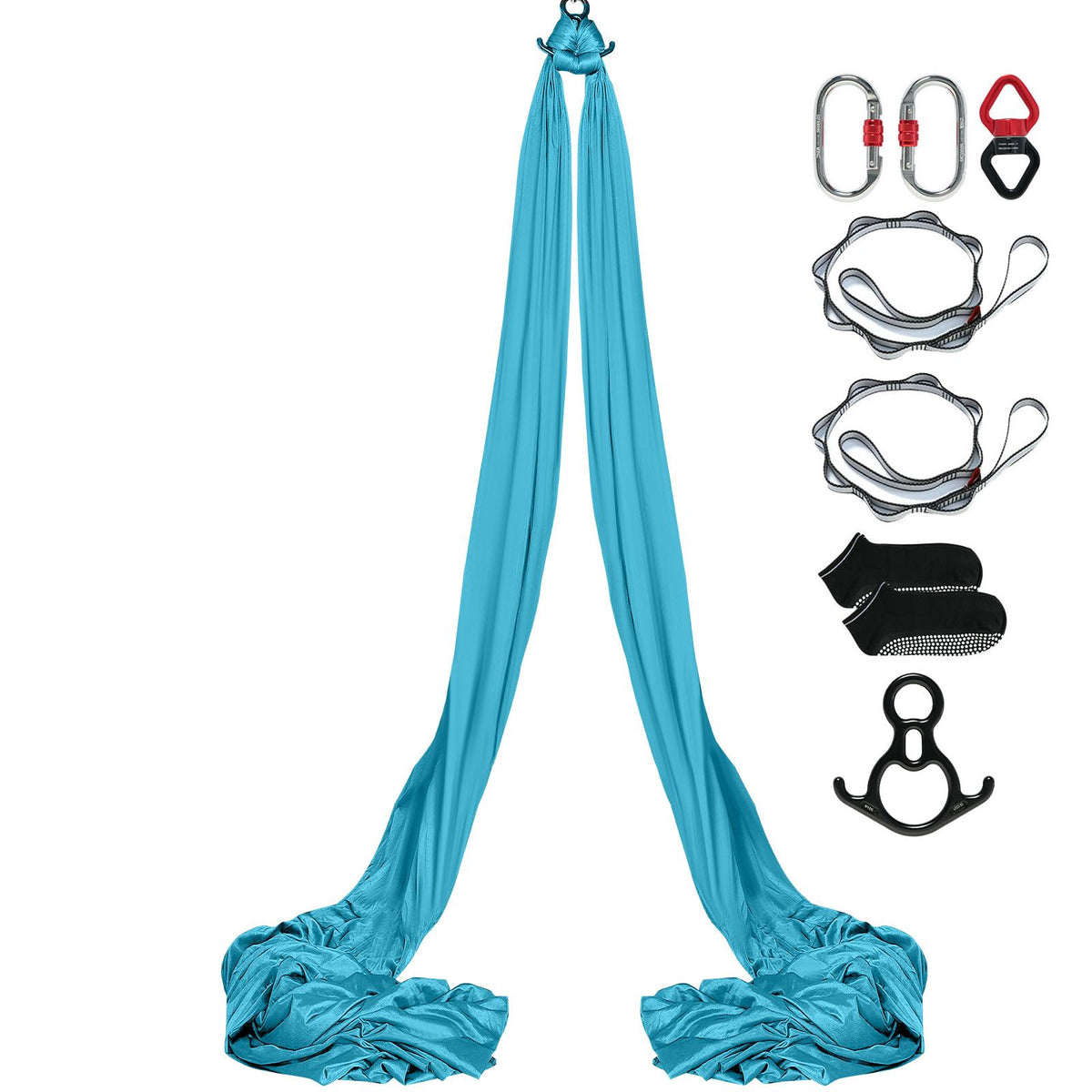 Aerial Silk & Yoga Swing, 10 m Length, Aerial Yoga Hammock Kit with 100gsm Nylon Fabric, Full Rigging Hardware & Easy Set-up Guide, Antigravity Flying for All Levels Fitness Bodybuilding, Blue