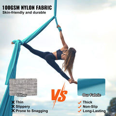 Aerial Silk & Yoga Swing, 10 m Length, Aerial Yoga Hammock Kit with 100gsm Nylon Fabric, Full Rigging Hardware & Easy Set-up Guide, Antigravity Flying for All Levels Fitness Bodybuilding, Blue