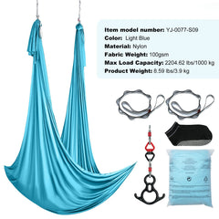 Aerial Silk & Yoga Swing, 10 m Length, Aerial Yoga Hammock Kit with 100gsm Nylon Fabric, Full Rigging Hardware & Easy Set-up Guide, Antigravity Flying for All Levels Fitness Bodybuilding, Blue