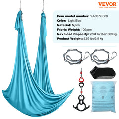 Aerial Silk & Yoga Swing, 10 m Length, Aerial Yoga Hammock Kit with 100gsm Nylon Fabric, Full Rigging Hardware & Easy Set-up Guide, Antigravity Flying for All Levels Fitness Bodybuilding, Blue