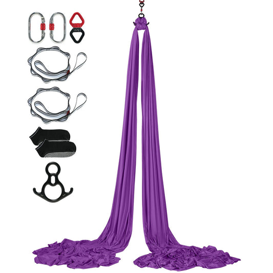 Aerial Silk & Yoga Swing, 8 m Length, Aerial Yoga Hammock Kit with 100gsm Nylon Fabric, Full Rigging Hardware & Easy Set-up Guide, Antigravity Flying for All Levels Fitness Bodybuilding, Purple