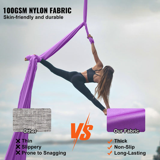 Aerial Silk & Yoga Swing, 8 m Length, Aerial Yoga Hammock Kit with 100gsm Nylon Fabric, Full Rigging Hardware & Easy Set-up Guide, Antigravity Flying for All Levels Fitness Bodybuilding, Purple