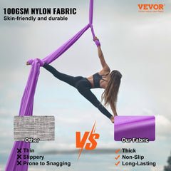 Aerial Silk & Yoga Swing, 8 m Length, Aerial Yoga Hammock Kit with 100gsm Nylon Fabric, Full Rigging Hardware & Easy Set-up Guide, Antigravity Flying for All Levels Fitness Bodybuilding, Purple