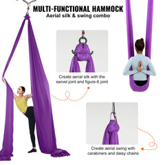 Aerial Silk & Yoga Swing, 8 m Length, Aerial Yoga Hammock Kit with 100gsm Nylon Fabric, Full Rigging Hardware & Easy Set-up Guide, Antigravity Flying for All Levels Fitness Bodybuilding, Purple