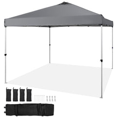 Pop Up Canopy Tent, 10 x 10 ft, 250 D PU Silver Coated Tarp, with Portable Roller Bag and 4 Sandbags, Waterproof and Sun Shelter Gazebo for Outdoor Party, Camping, Commercial Events, Dark Gray