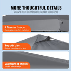 Pop Up Canopy Tent, 10 x 10 ft, 250 D PU Silver Coated Tarp, with Portable Roller Bag and 4 Sandbags, Waterproof and Sun Shelter Gazebo for Outdoor Party, Camping, Commercial Events, Dark Gray
