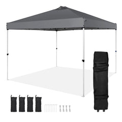 Pop Up Canopy Tent, 10 x 10 ft, 250 D PU Silver Coated Tarp, with Portable Roller Bag and 4 Sandbags, Waterproof and Sun Shelter Gazebo for Outdoor Party, Camping, Commercial Events, Dark Gray