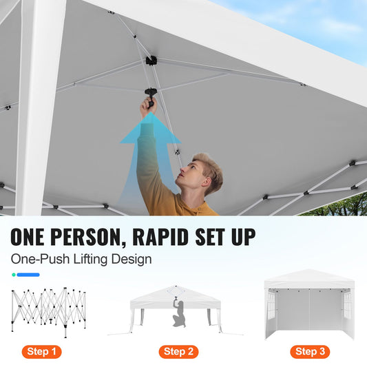 Pop Up Canopy, 2.95 x 2.95 m Instant Canopy Portable Gazebo with 3 Sidewalls & 2 Ventilated Windows, Height Adjustable Pop-Up Outdoor Shelter Tent for Events, Patio, Backyard, Party, Parking