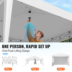 Pop Up Canopy, 2.95 x 2.95 m Instant Canopy Portable Gazebo with 3 Sidewalls & 2 Ventilated Windows, Height Adjustable Pop-Up Outdoor Shelter Tent for Events, Patio, Backyard, Party, Parking