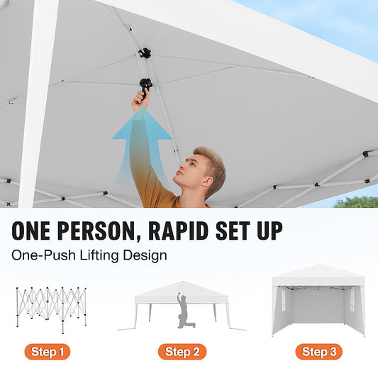 Pop Up Canopy, 2.95 x 2.95 m Instant Canopy Portable Gazebo with 3 Sidewalls & 2 Ventilated Windows, Height Adjustable Pop-Up Outdoor Shelter Tent for Events, Patio, Backyard, Party, Parking